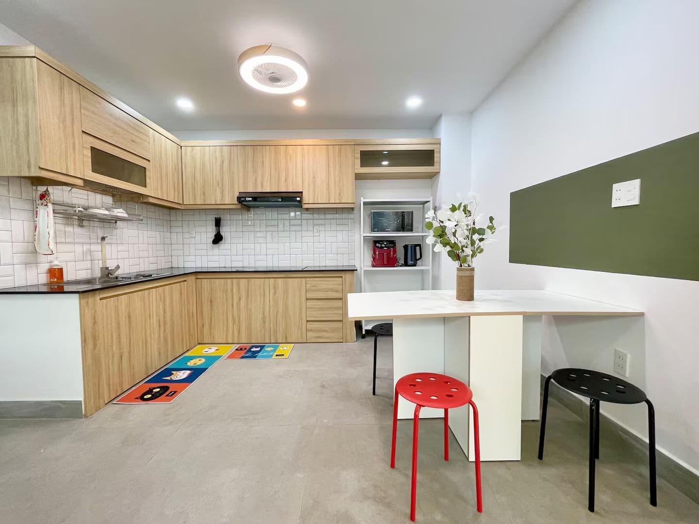 The shared kitchen — big enough to actually cook
